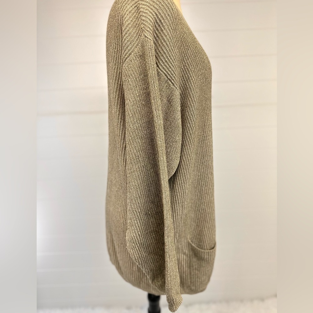 DKNY Linen Blend Loose-knit Button Down Oversized Slouchy Tan Cardigan Size L - Picture 4 of 10